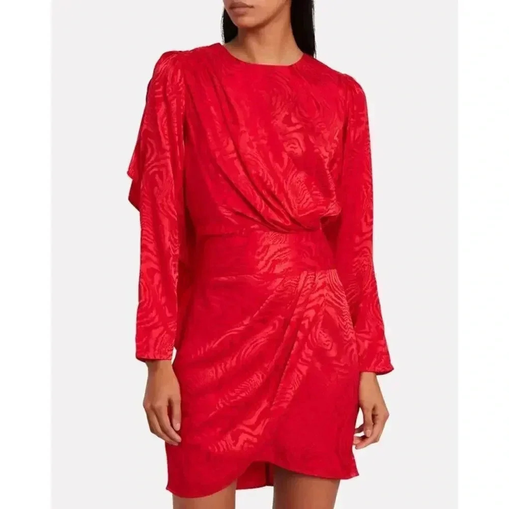 Ronny Kobo Red Shanaya Draped Moiré Dress Sz L